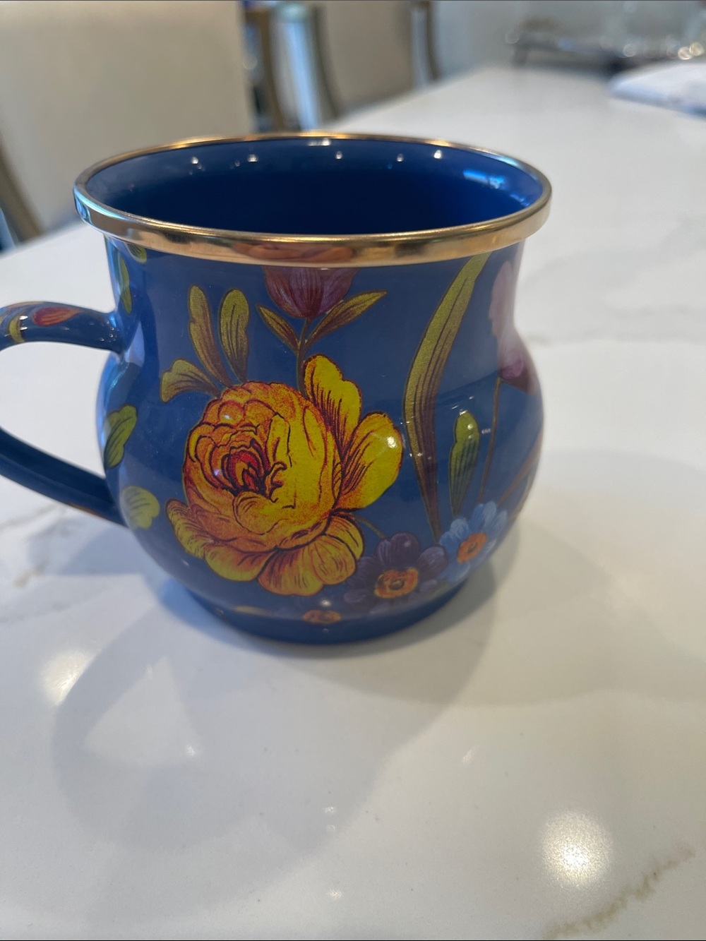 MacKenzie-Childs “Flower Market” Enamelware Blue Lapis Mug